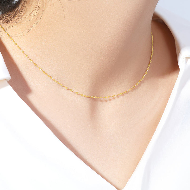 Aurelia gold petal chain necklace neckline view