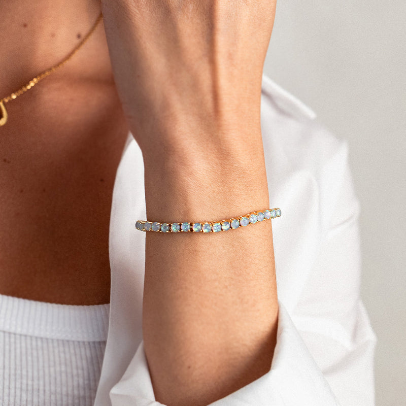 Azura blue opal tennis bracelet close-up