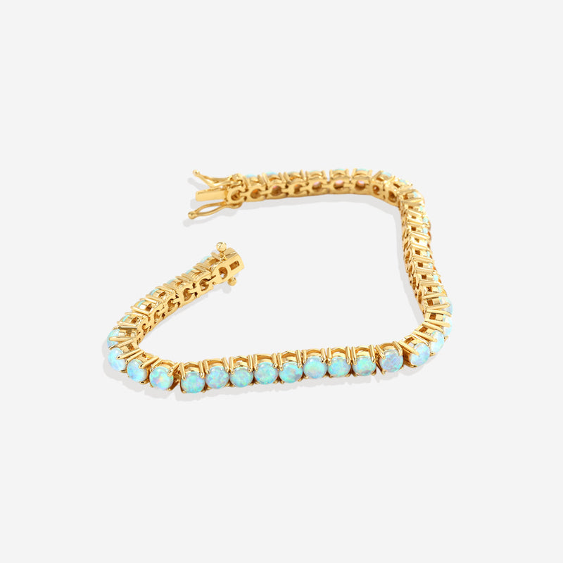 Azura blue opal tennis bracelet styled on wrist