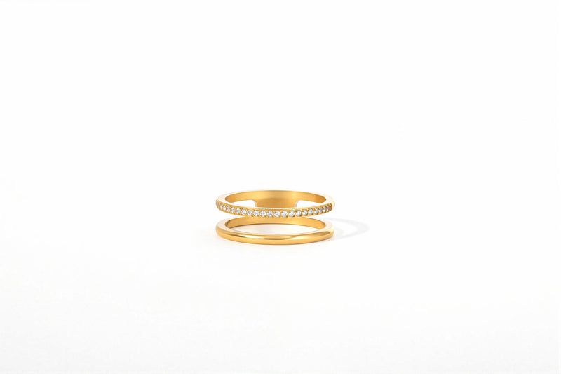 Celeste double band ring in gold-tone stainless steel