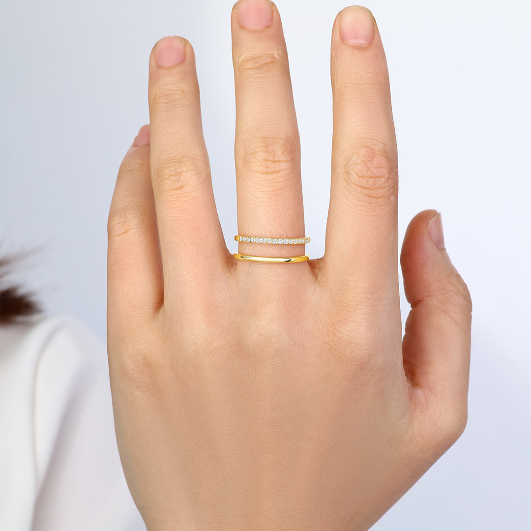 Celeste pavé double band ring worn in gold