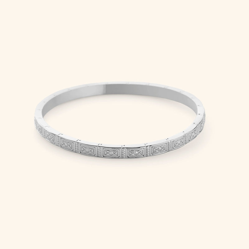 Damascene mosaic bangle in silver front view