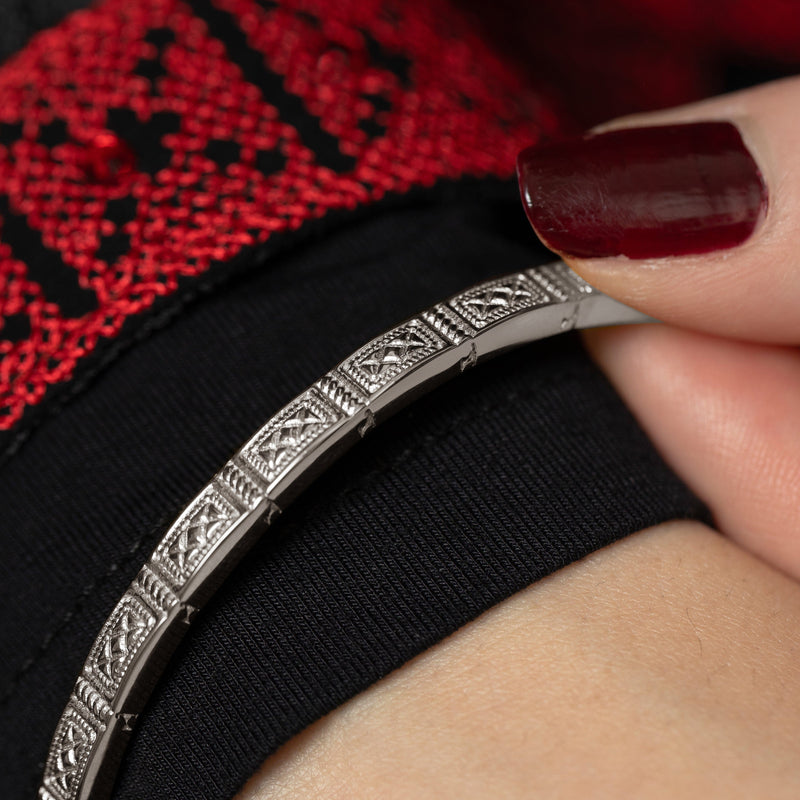 Damascene silver mosaic bangle worn