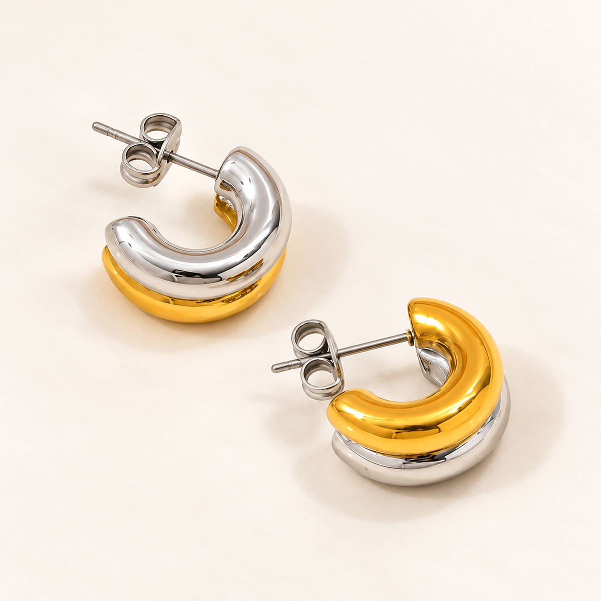 Rear view of Duet earrings showing stud posts and butterfly backs