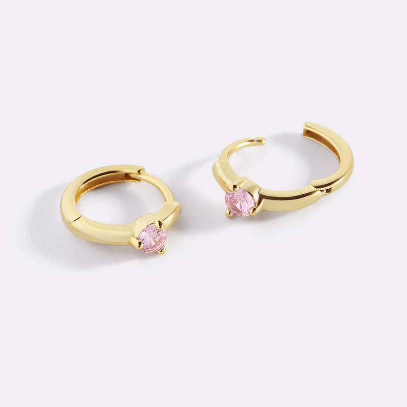 Solitaire Birthstone Huggie Hoop Earrings