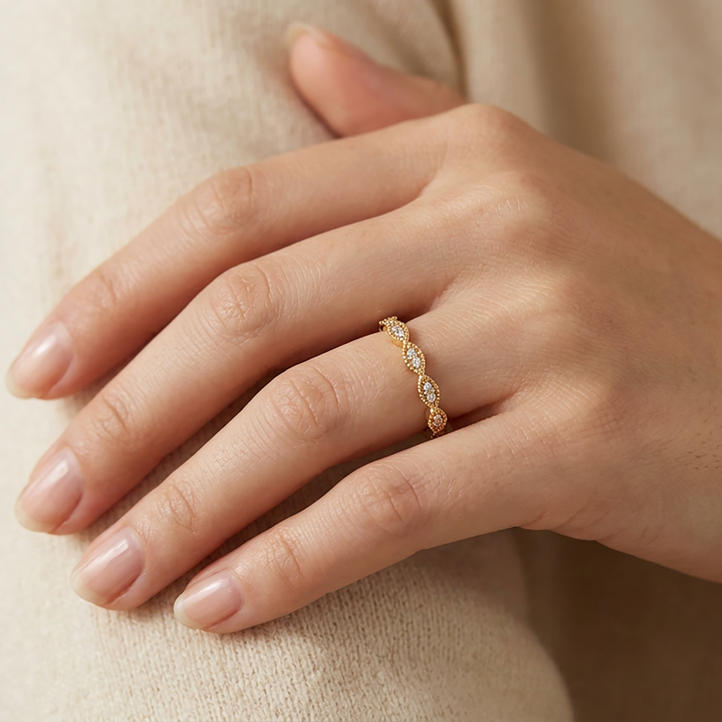 Lyra marquise cubic-zirconia eternity band worn on hand