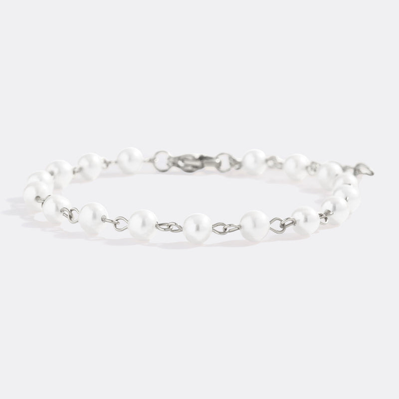 Selene pearl station bracelet in silver finish