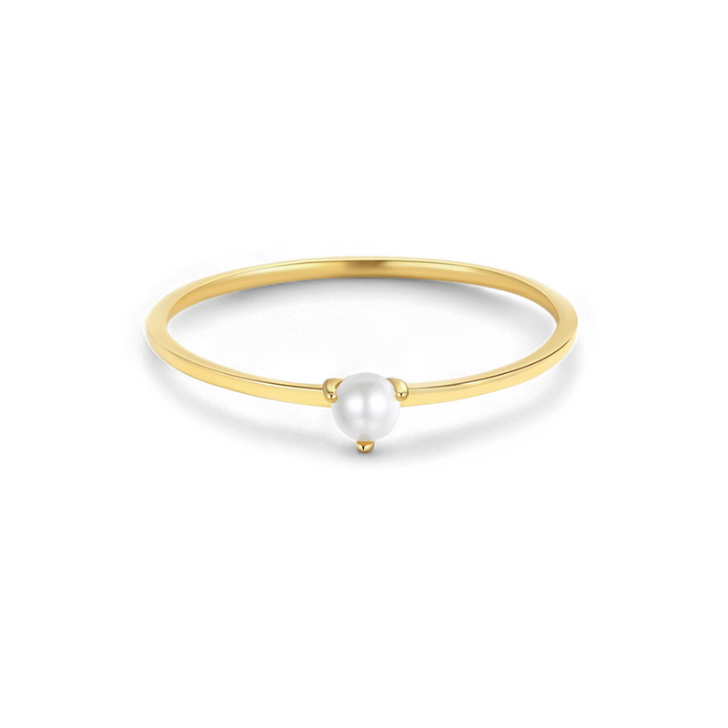 Seren Pearl Stacking Ring — A single gold-colored band stacking ring with a small freshwater pearl centerpiece.
