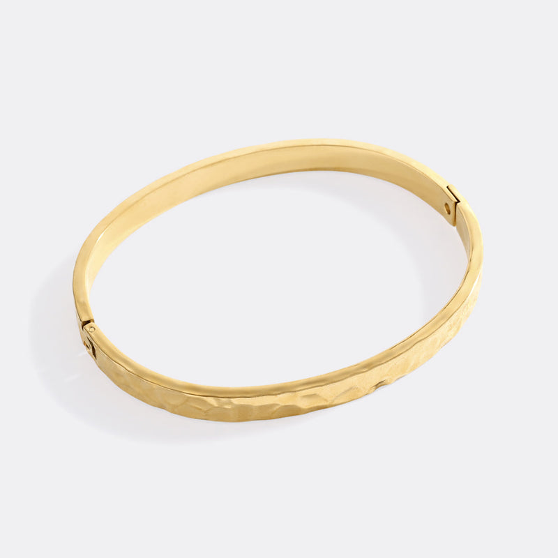 Thalia hammered cuff shown open at the hinge