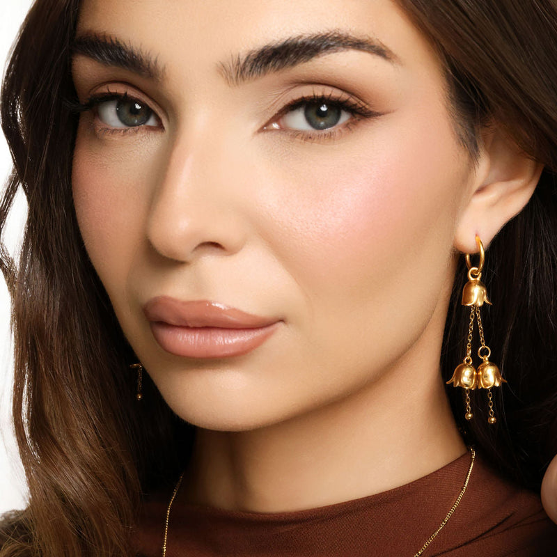 Tulipa gold cascade hoop earrings worn