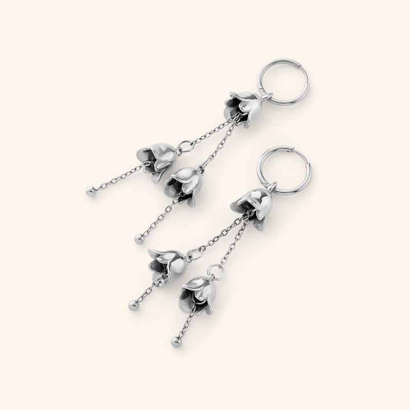 Tulipa cascade hoop earrings in silver front view